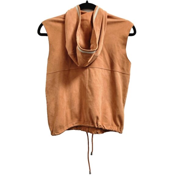 YOGO by Goes Goat Suede Hooded Vest Tan Leather Sleeveless Jacket Size 40 - Picture 5 of 12